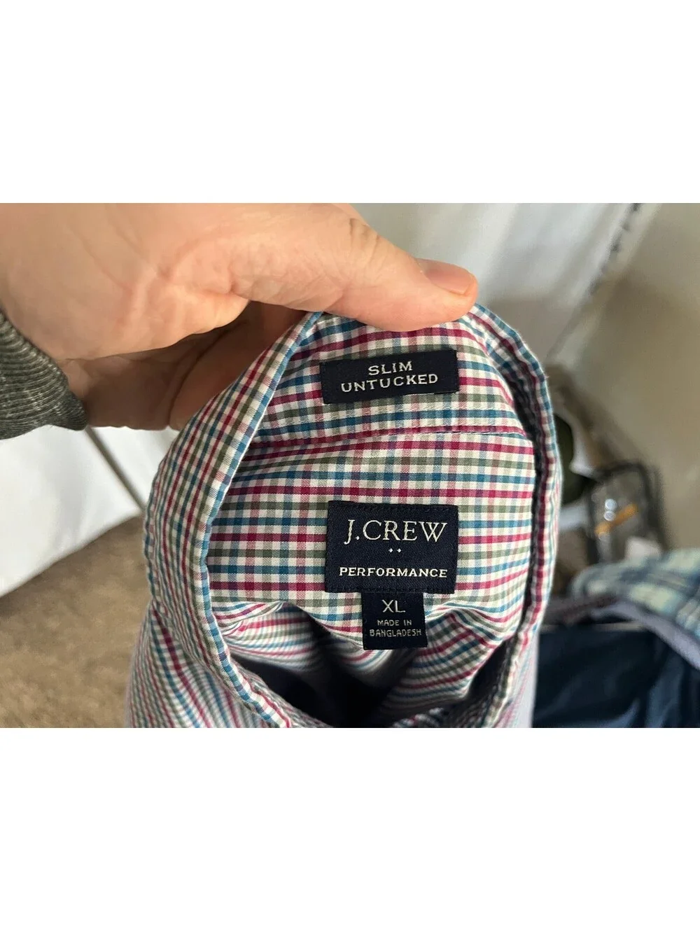 J.Crew Men's Blue Green Fuchsia Performance Slim Fit Untucked Shirt XL